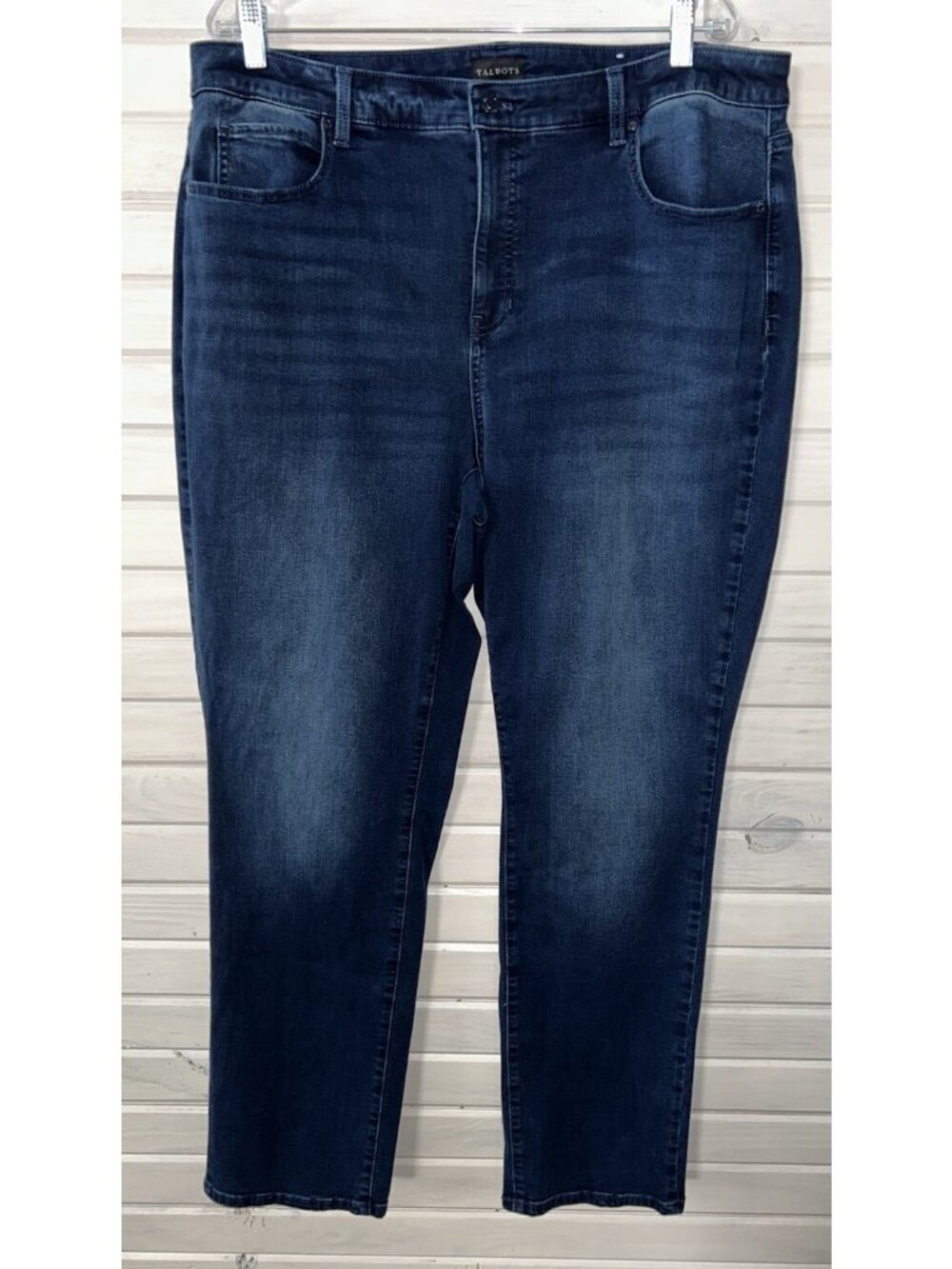 Talbots Sz PLUS 18W Blue Straight Leg Denim Jeans Stretch Pockets Dark Wash EUC